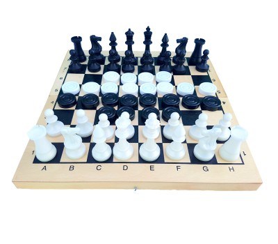 Игра 2 в 1 (шахматы, шашки) доска - дерево, фигуры пластик